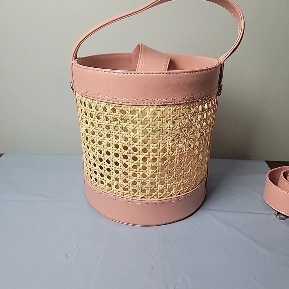 Mehry Mu Fey Vienna Weave Bucket Bag‎ Cane Rattan & Leather Purse Handmade Boho